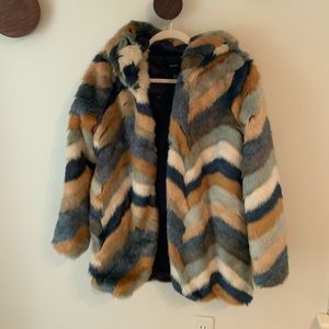 Multicolored faux fur coat